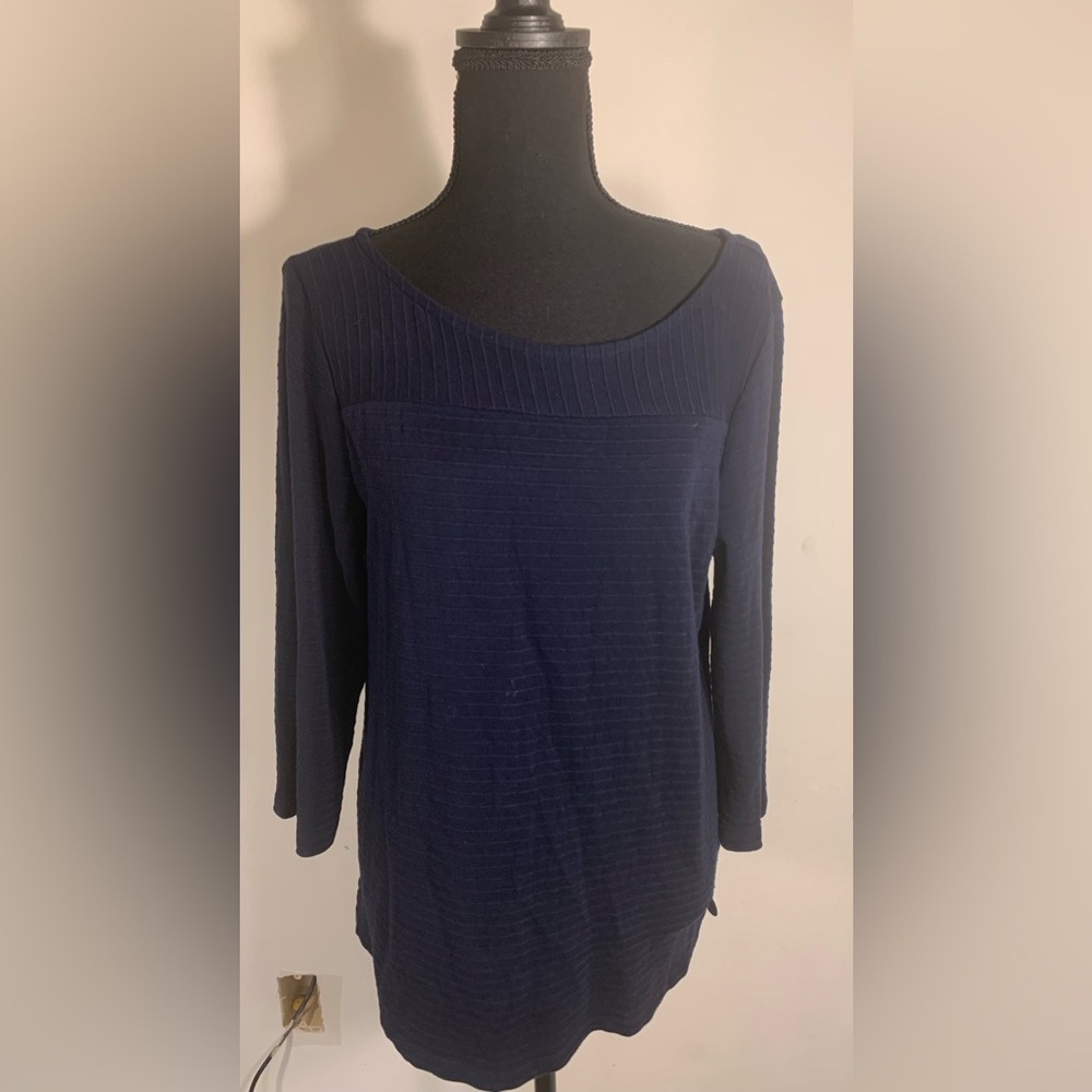 Talbots TEXTURED COTTON BUTTON-TAB SWEATER Navy Blue PM